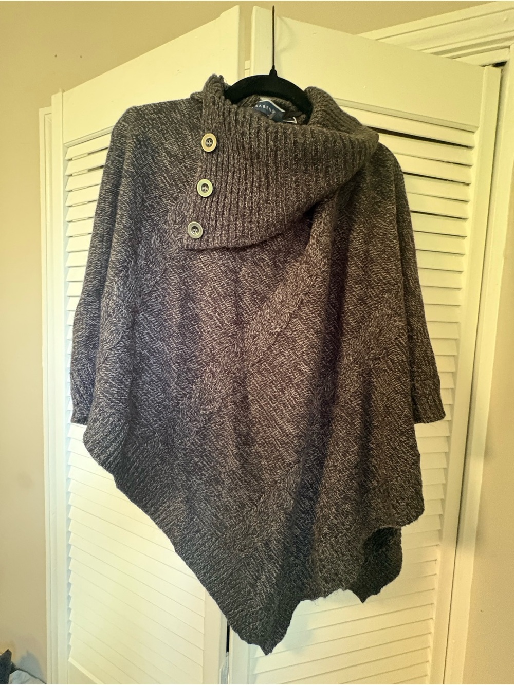 Karen Scott Charcoal Button-Collar Poncho Sweater
